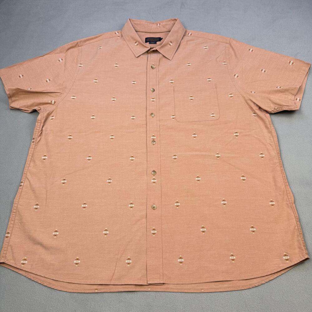 Pendleton Shirt Mens 2XL Rust Brown Embroidered Southwestern Short Sleeve Casual